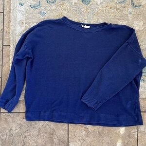 100% organic linen cropped boxy Eileen Fisher indigo blue top